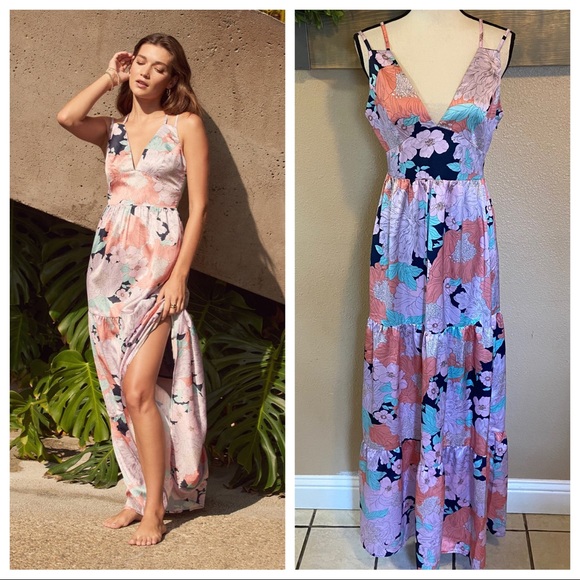 Lulus Dreamy Blooms Navy Blue Multi Floral Print Tiered Maxi Dress - Picture 13 of 15